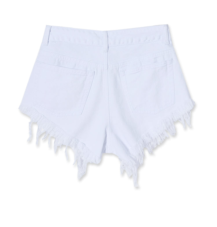 Pantaloni per donna, Pantaloncini di jeans con tasche scoperte a vita alta