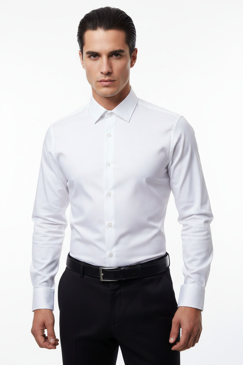 Camicia Uomo Slim Fit a Tinta Unita con Bottoni