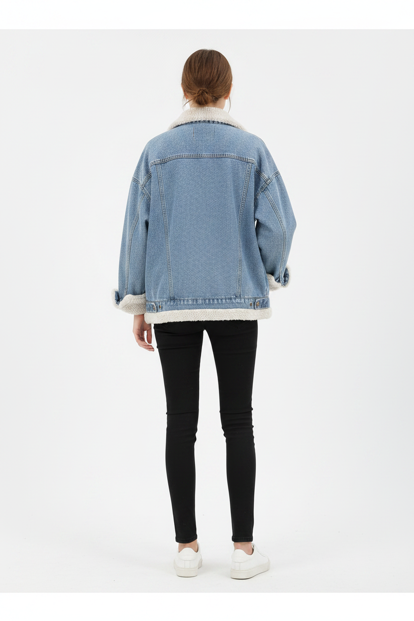Giacca Donna in Lana d’Agnello Blu Effetto Jeans Doppiopetto Elegante SLIM FIT reversibile