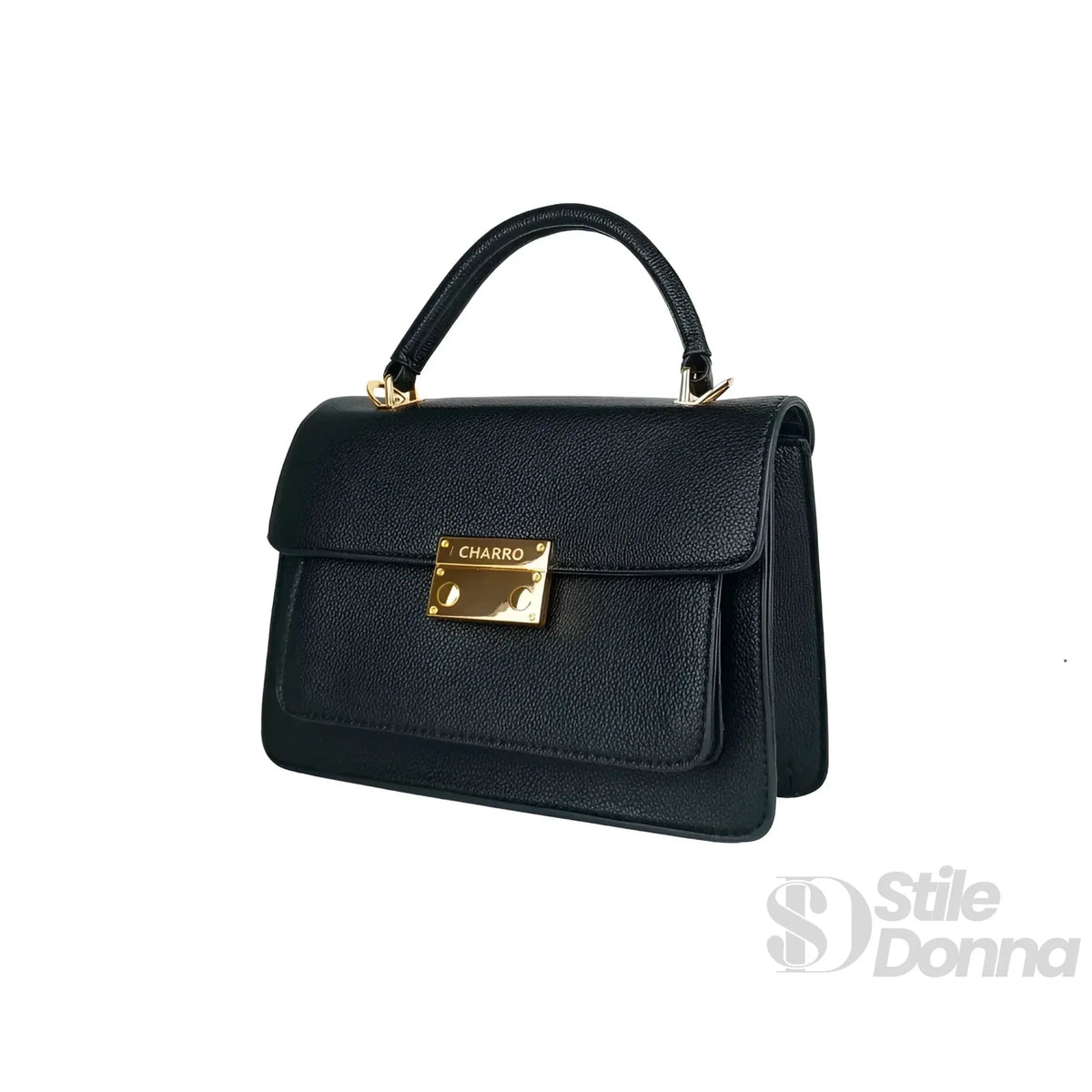 Charro Black Faux Leather Bag with Gold Metal Hardware