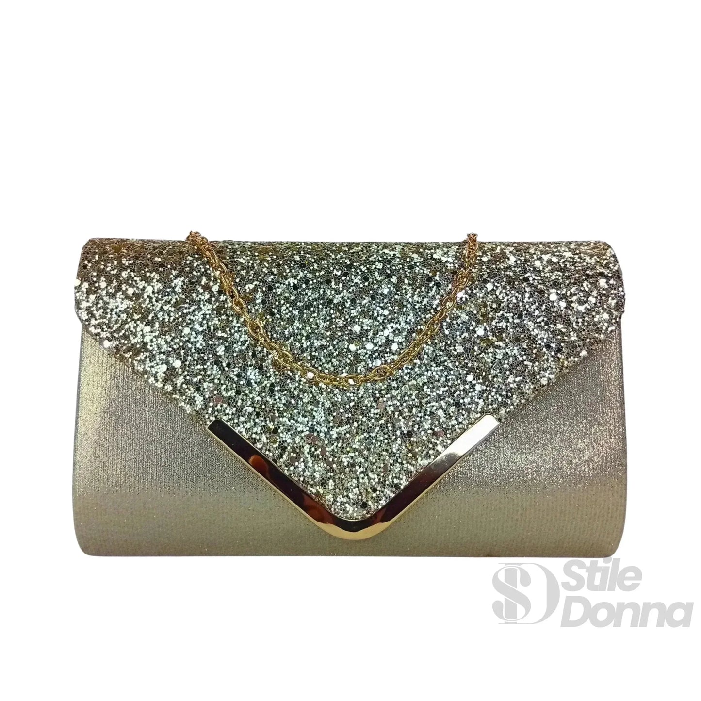 Stile Donna Bags - Clutch Busta con Strass Argento