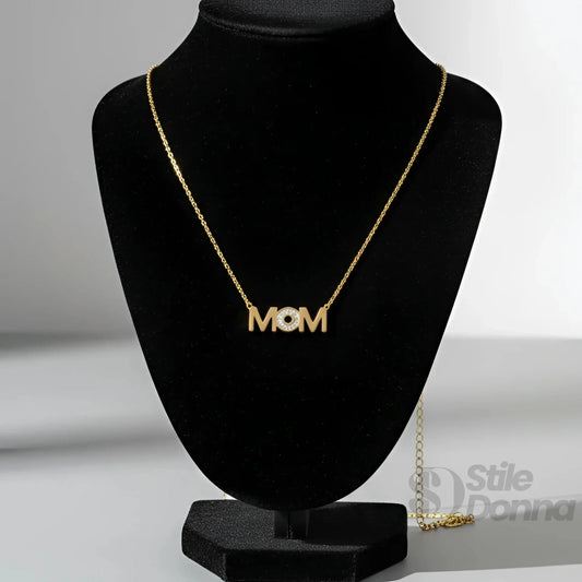 Stile Donna Bags - Collana Pendente MOM in Metallo Dorato