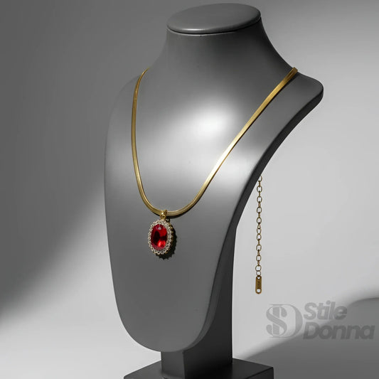 Stile Donna Bags - Collana con Ciondolo Ovale Rubino