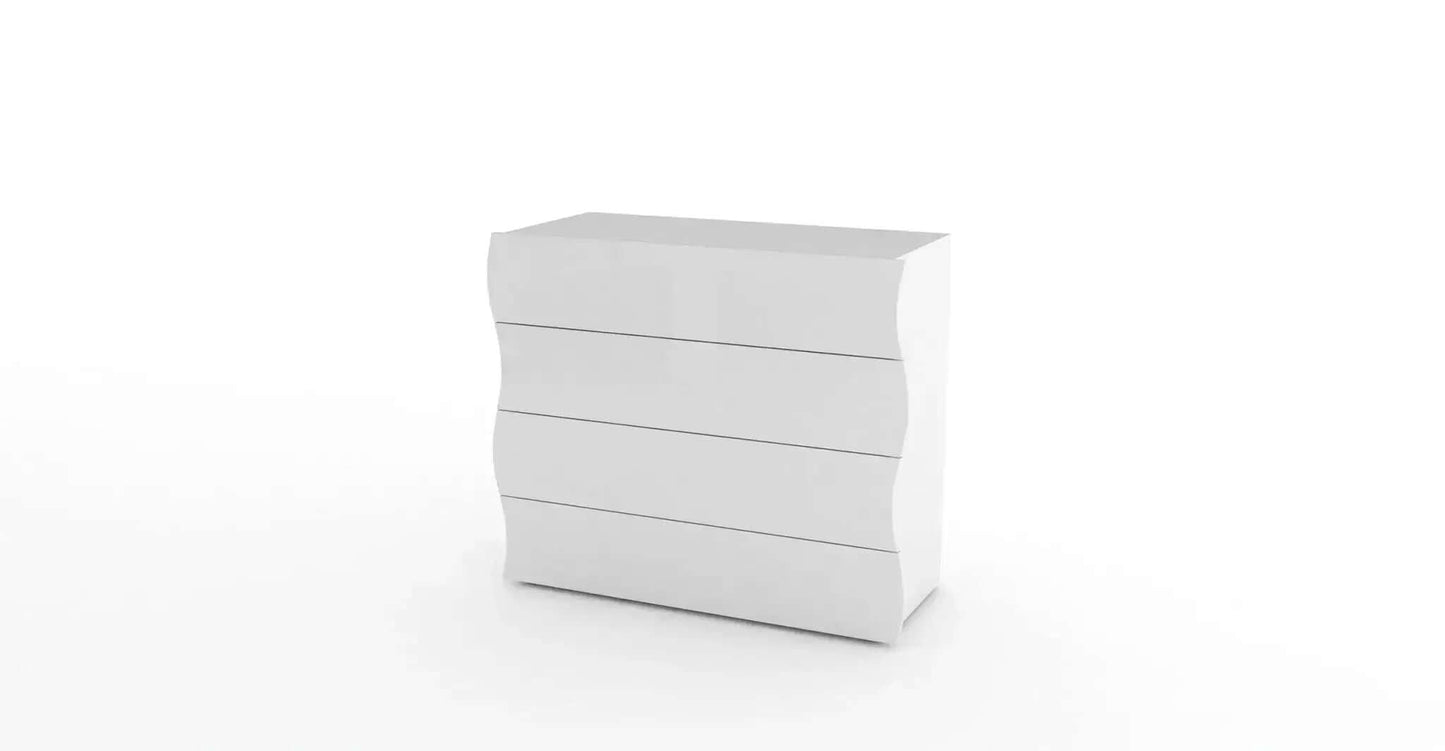 Kommode Modern 4 Schubladen Welle Hochglanz Weiß