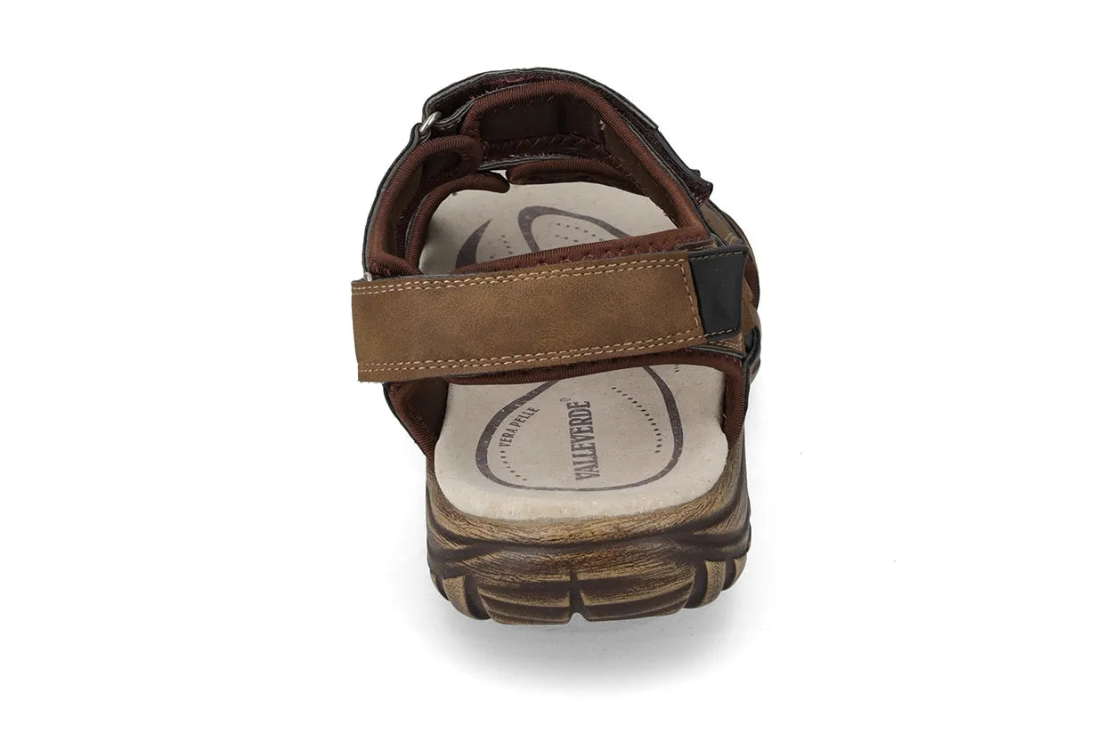 Valleverde Sandalo Uomo Doppio Velcro Marrone - 54801