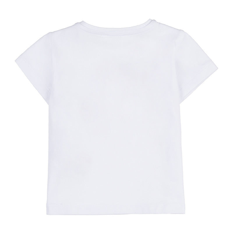 T-shirt bianca con petali lilla