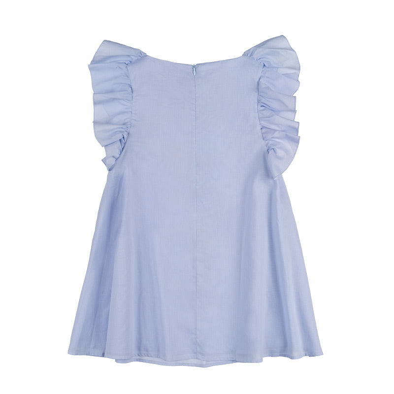 Blaues Kleid mit Rüschen