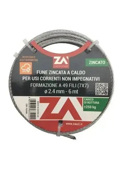 Fune arganelli acciaio zincata mm.1,8 mt.9