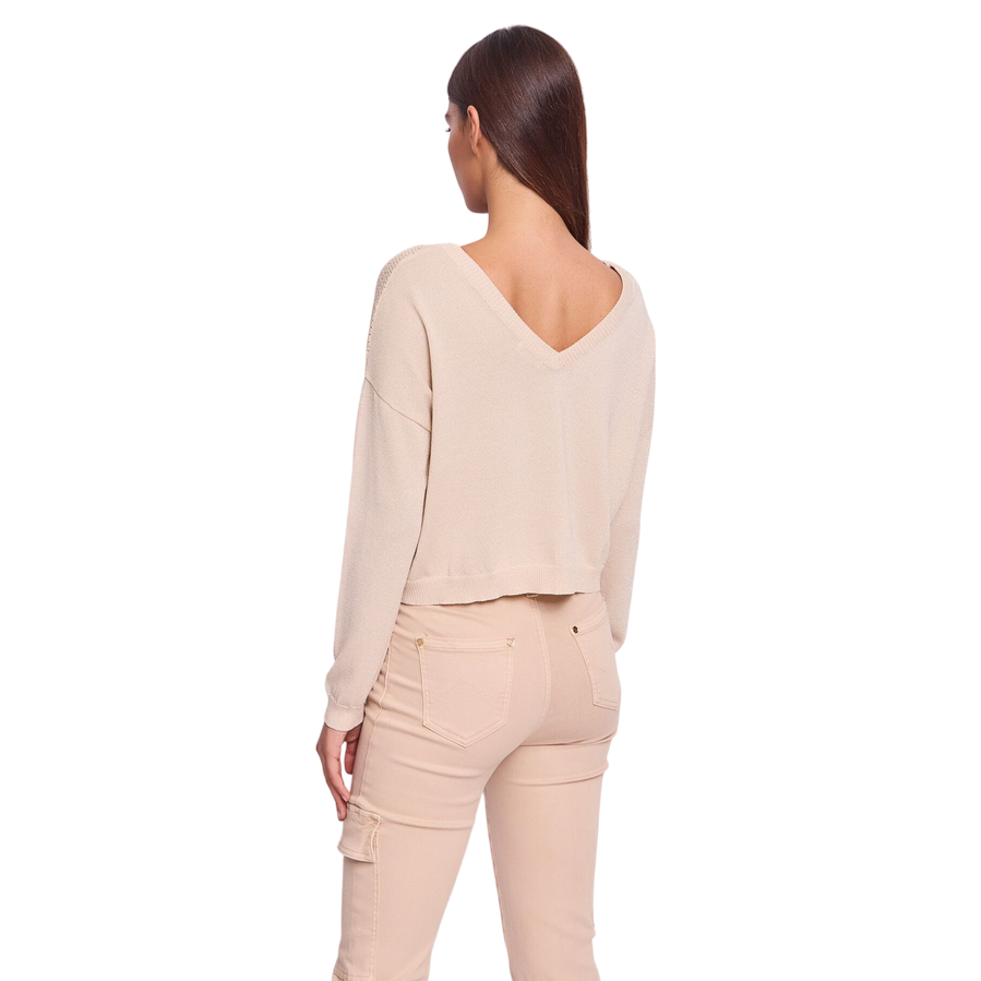 Gaudì maglioncino girocollo da donna traforato glitterato 511BD53021 3216 beige-oro