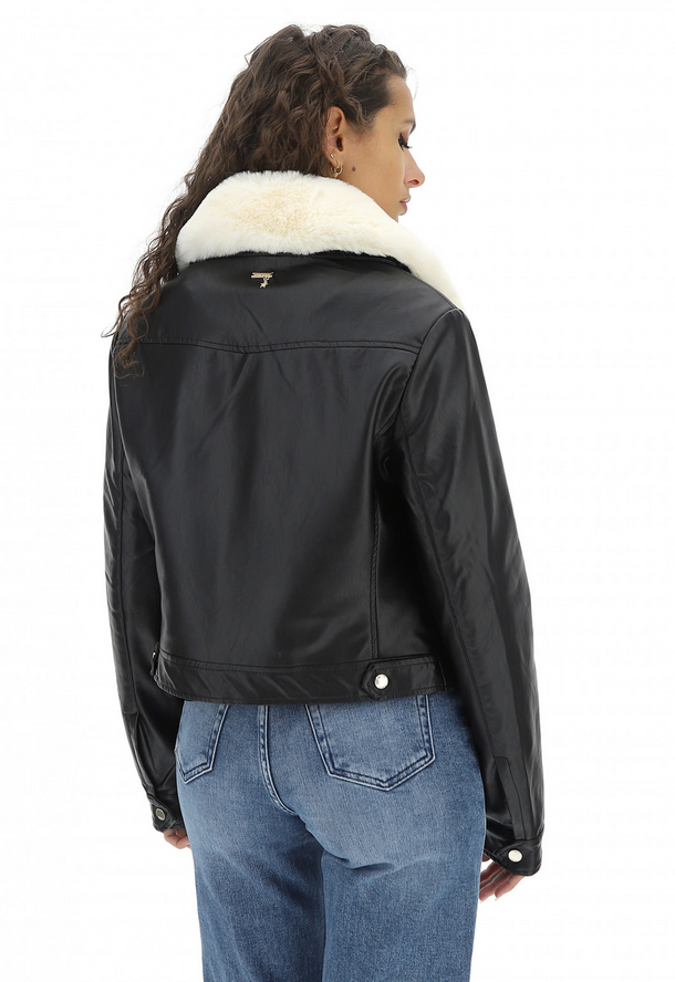 Gaudì Giubbotto in ecopelle con collo in ecopelliccia 321BD38004 nero