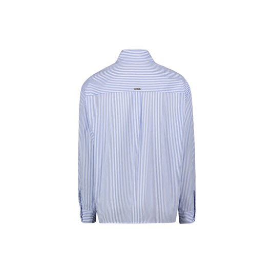 Gaudì camicia da donna manica lunga con pizzo a righe celeste bianco