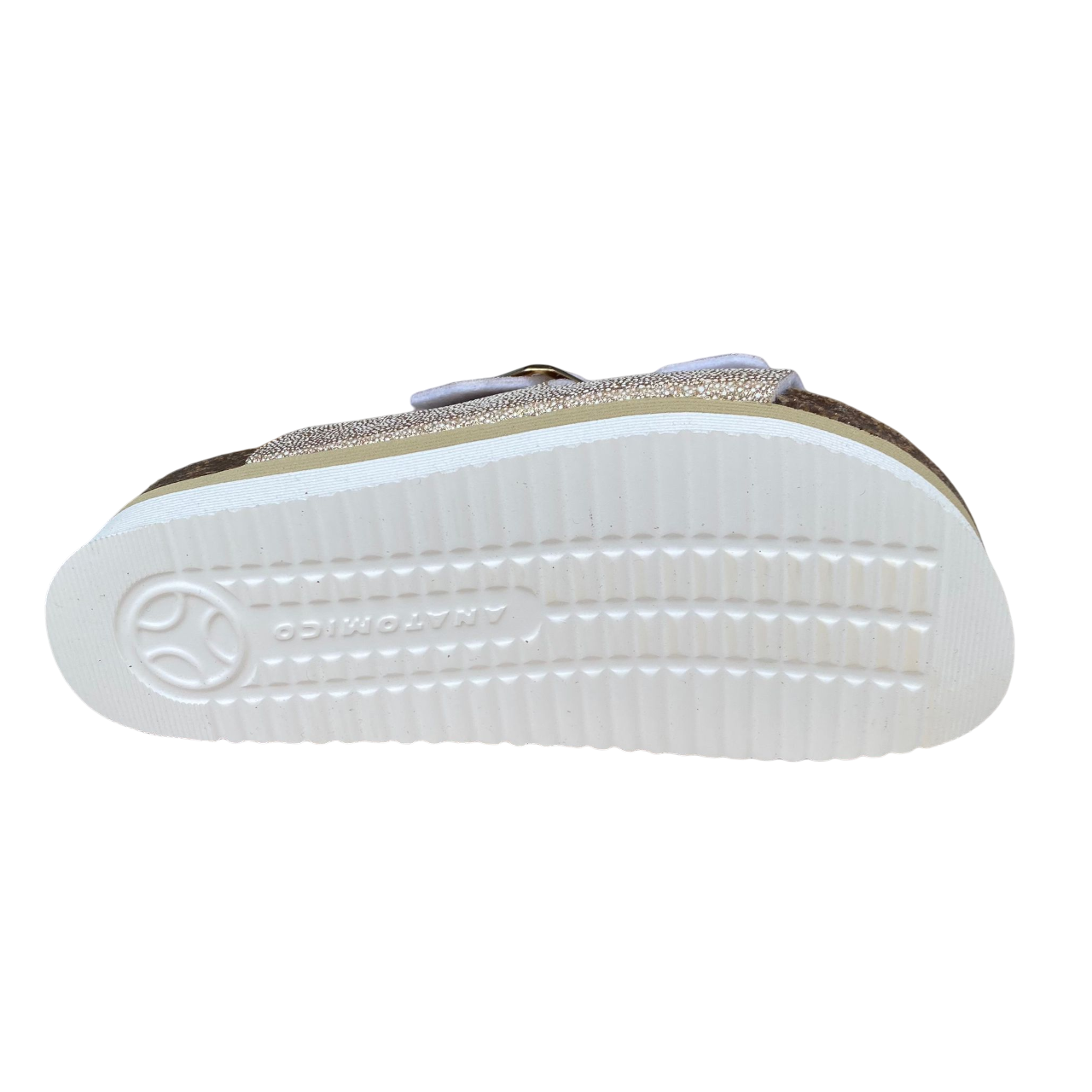 Goldstar ciabatta da donna sottopiede in pelle con 2 fasce glitterate e fibbia dorata GS4801QBK platino