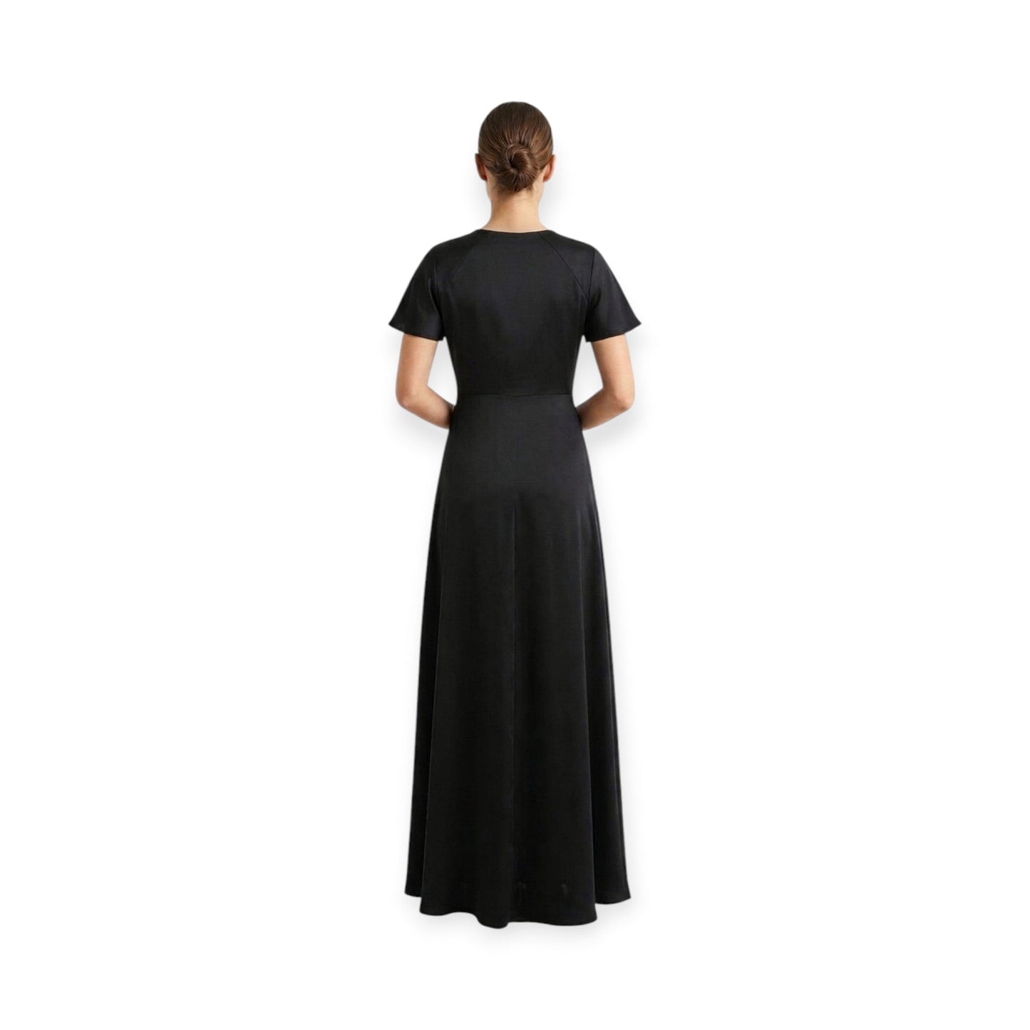 Griffai Abito Lungo Donna Raso Scollo V Nero - DGP7962