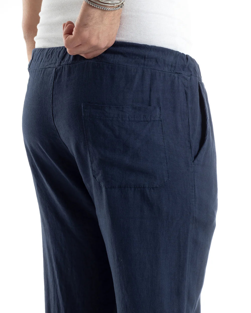 Griffai Pantalone Casual Lino Uomo Blu - UGP4559
