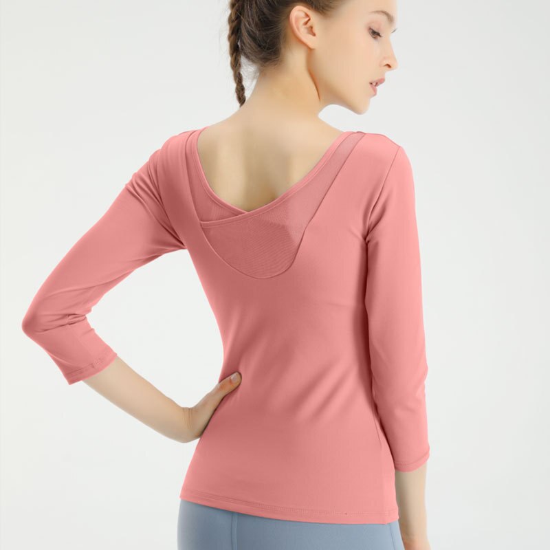 Maglietta da Yoga per donna, maglia aderente sul retro per fitness