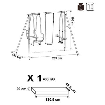 Stahlschaukel für 5 Personen, Rohre Ø 50/25 mm, Abmessungen 2,69 x 1,53 m
