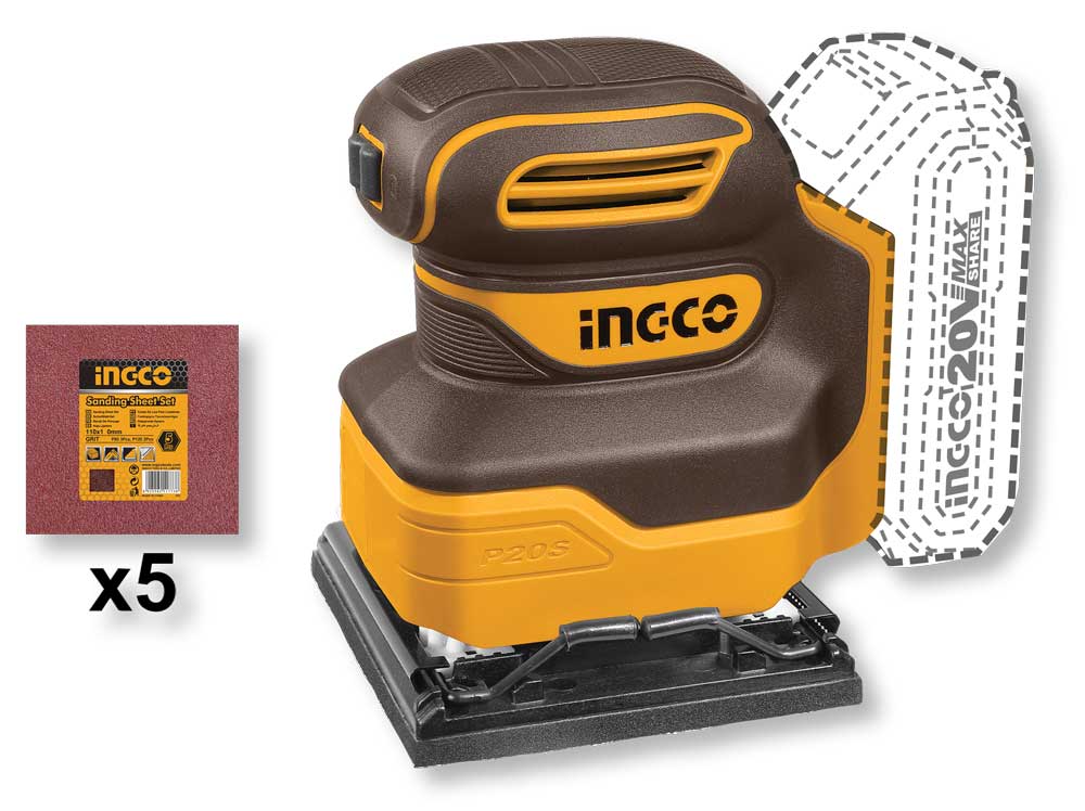 Levigatrice a Batteria 20V Nuda con 5 Fogli Abrasivi