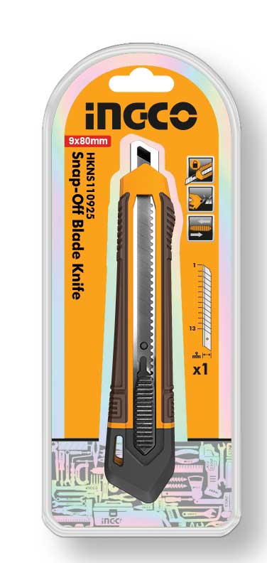 INGCO Cutter with 9x80mm SK4 Blade – Auto-Lock, Quick Slide
