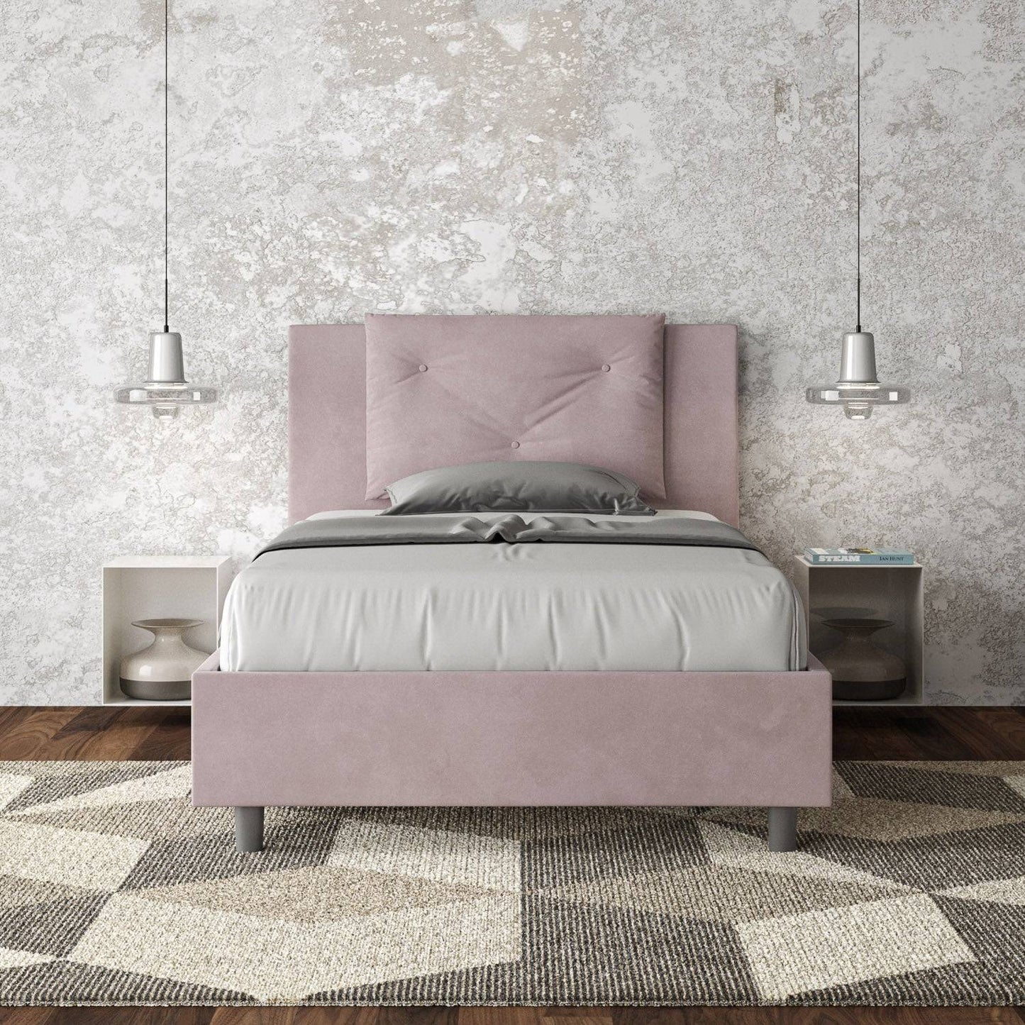 Gepolstertes Einzelbett mit Stauraum 100x200 Mikrofaser Appia
