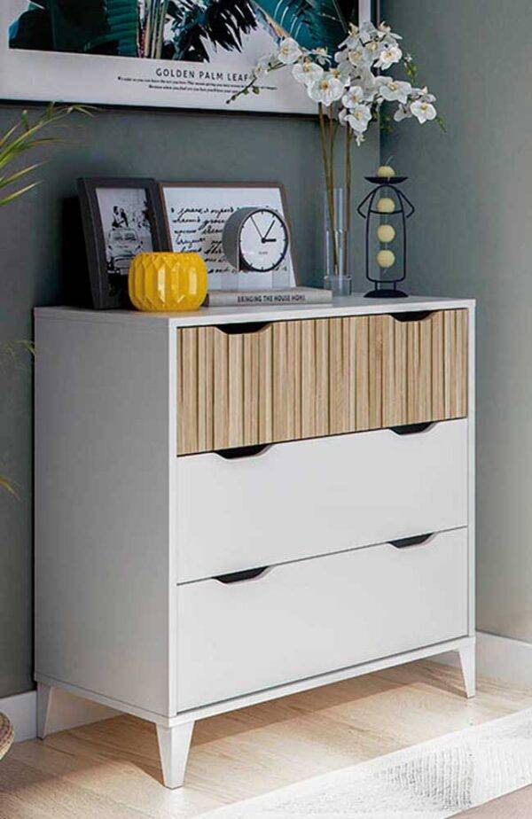 Kommode 3 Schubladen Ethna 70,5x40x76h Weiß Artik und Natural