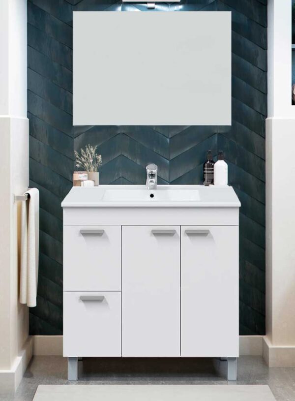 Badezimmermöbel 80x45x80h Aktiva Hochglanzweiß mit Waschbecken und Spiegel