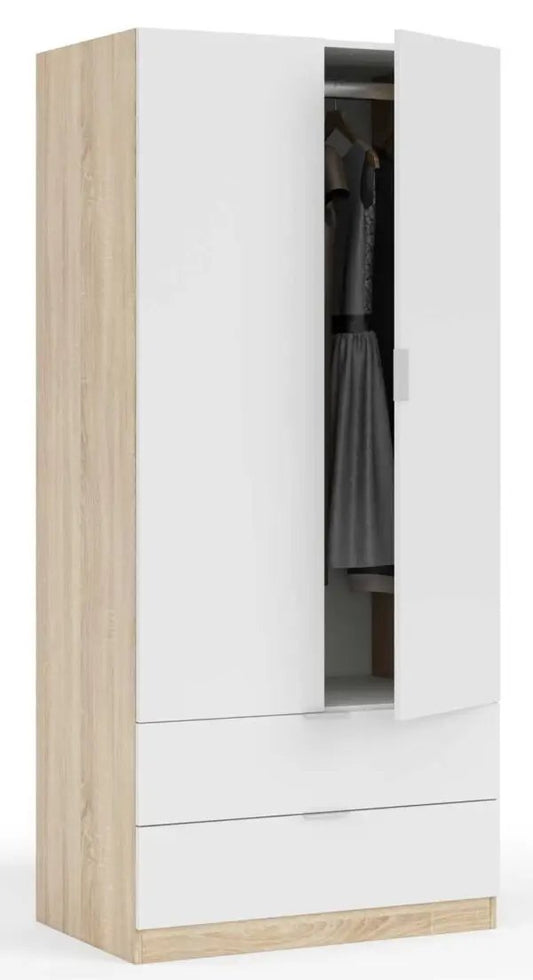 Armadio 2 ante e 2 cassetti bianco artik e rovere Canadian 81x52x180h
