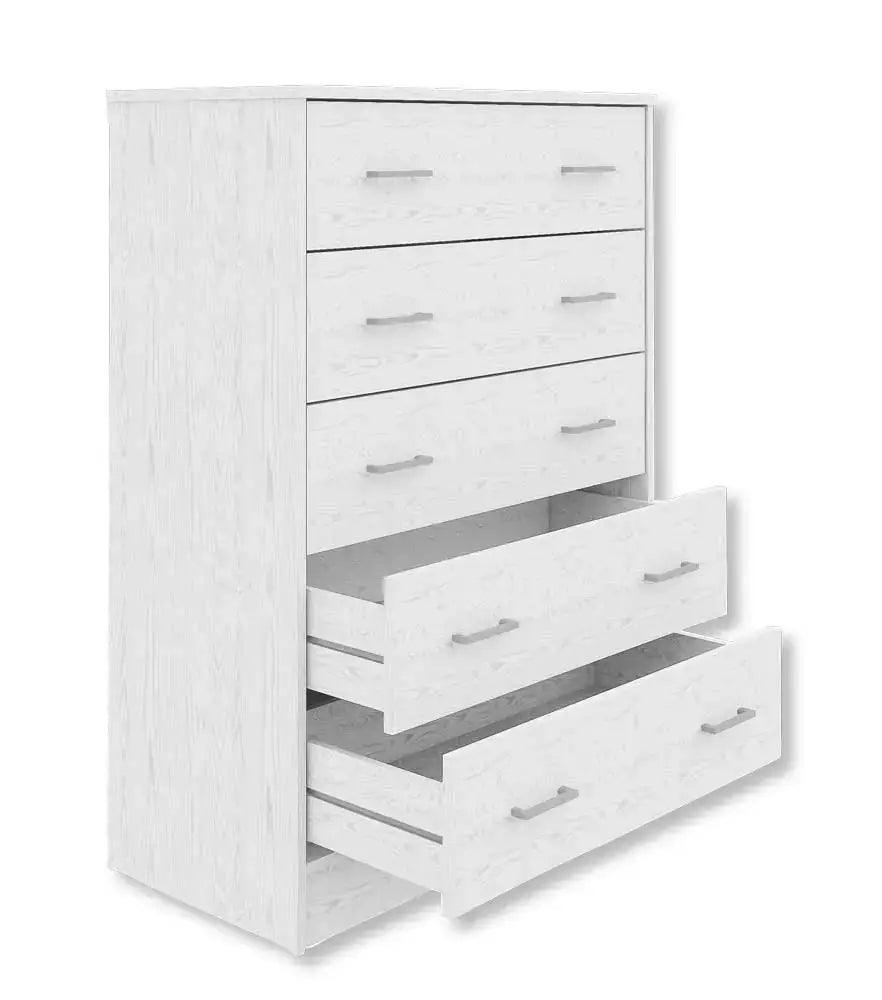 Kommode mit 5 Schubladen, Weiß, Alpin, 79x40x114 cm, aus robustem Holz