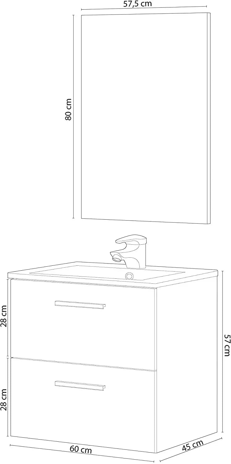 Hängender Badezimmerschrank 60x45x60H Eiche Alaska