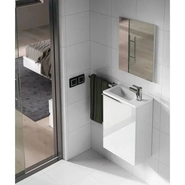 Badschrank mit Waschbecken 40x22x58cm, 1 Tür mit weiß lackierter Front