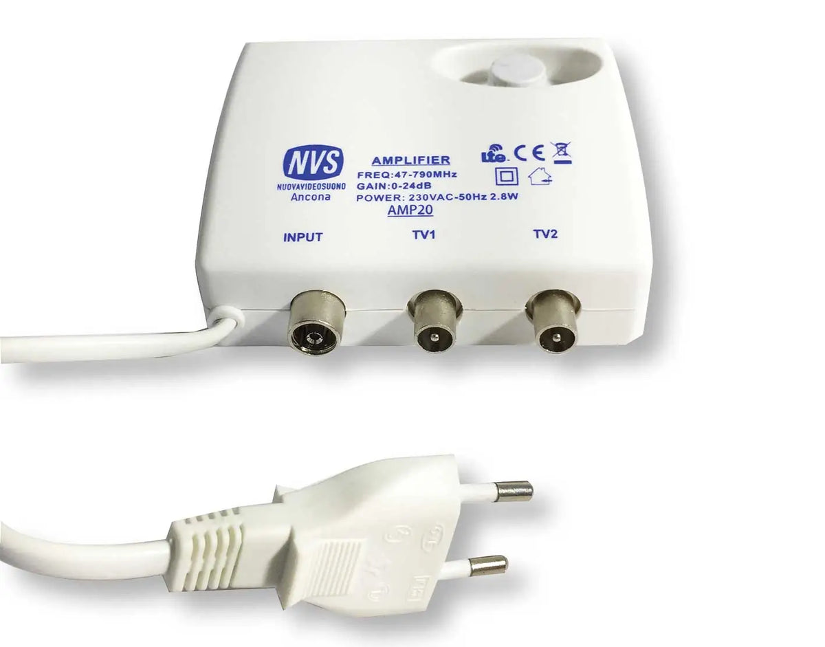 Indoor amplifier for TV/DVB signals with adjustable gain