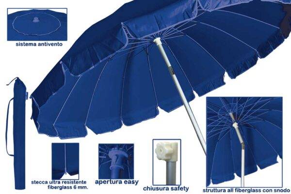 Ombrellone Mare Luxury Ø220 cm - Antivento, Snodo, Sacca Inclusa