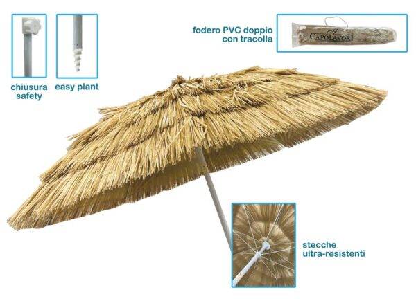 Strandsonnenschirm Bast Ø200 cm – Elegant, windfest und inklusive Tasche