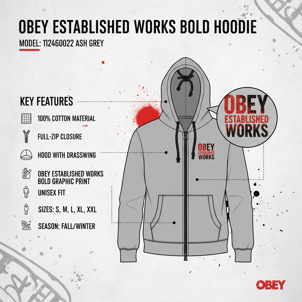Obey Felpa Established Works Bold 112460022 Grigio Cenere Hoodie Unisex