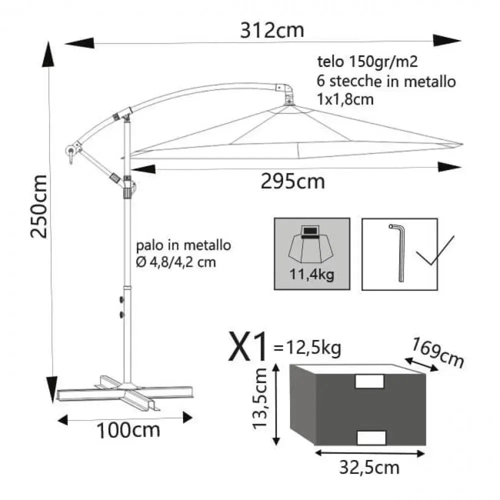 Sonnenschirm Eris klappbar Weiß Ø 3 m