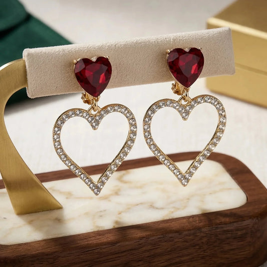 Stile Donna Bags - Orecchini a Cuore con Cristallo Rosso