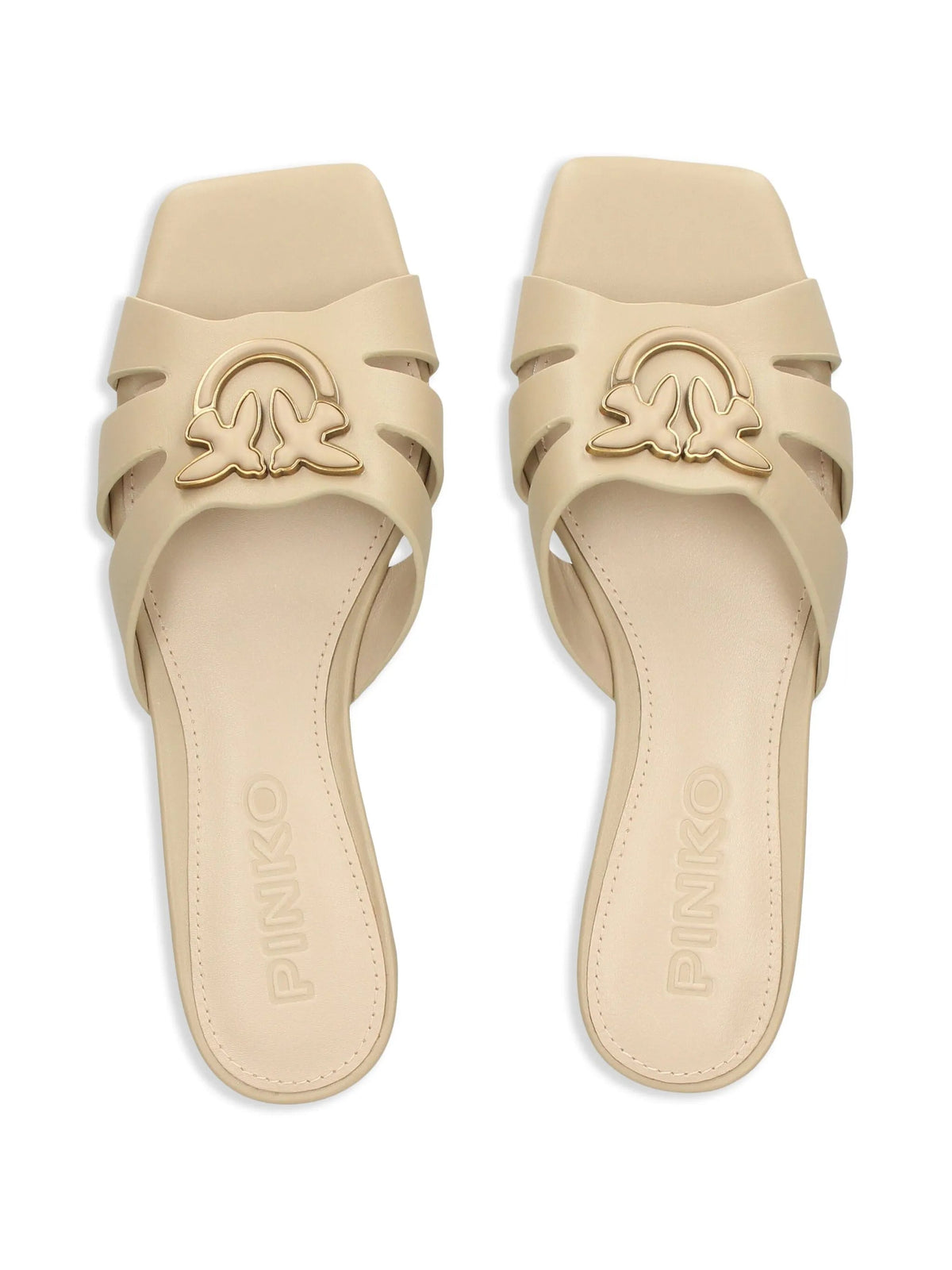 Pinko ciabatta Marli in pelle con logo beige