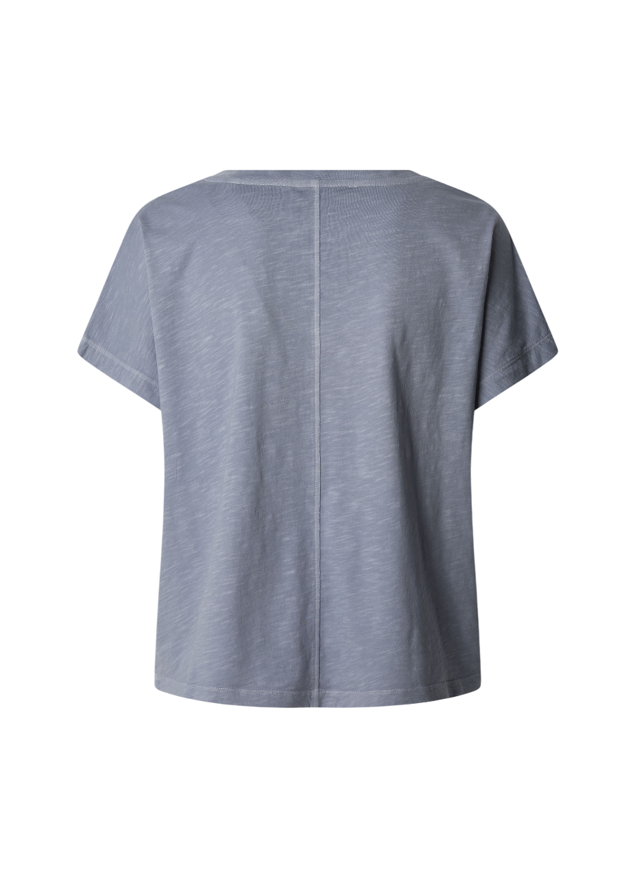 Pepe Jeans maglietta scollata manica corta da donna in cotone fiammato Malena PL506053 516 blu stordito