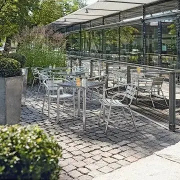 Stackable Bar Armchair 1,2: Aluminum, Ø 25x1,2 mm, cm 56x55x74