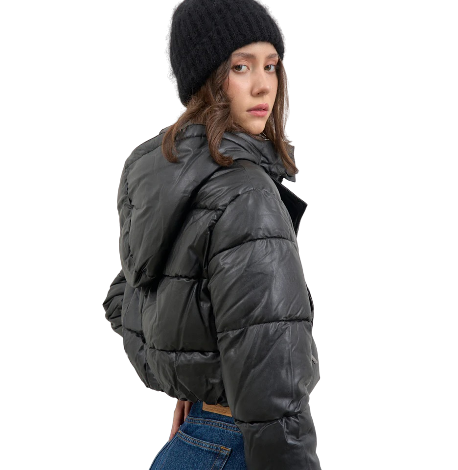 Relish Piumino Donna Ecopelle ALBADAH Nero Cappuccio Staccabile