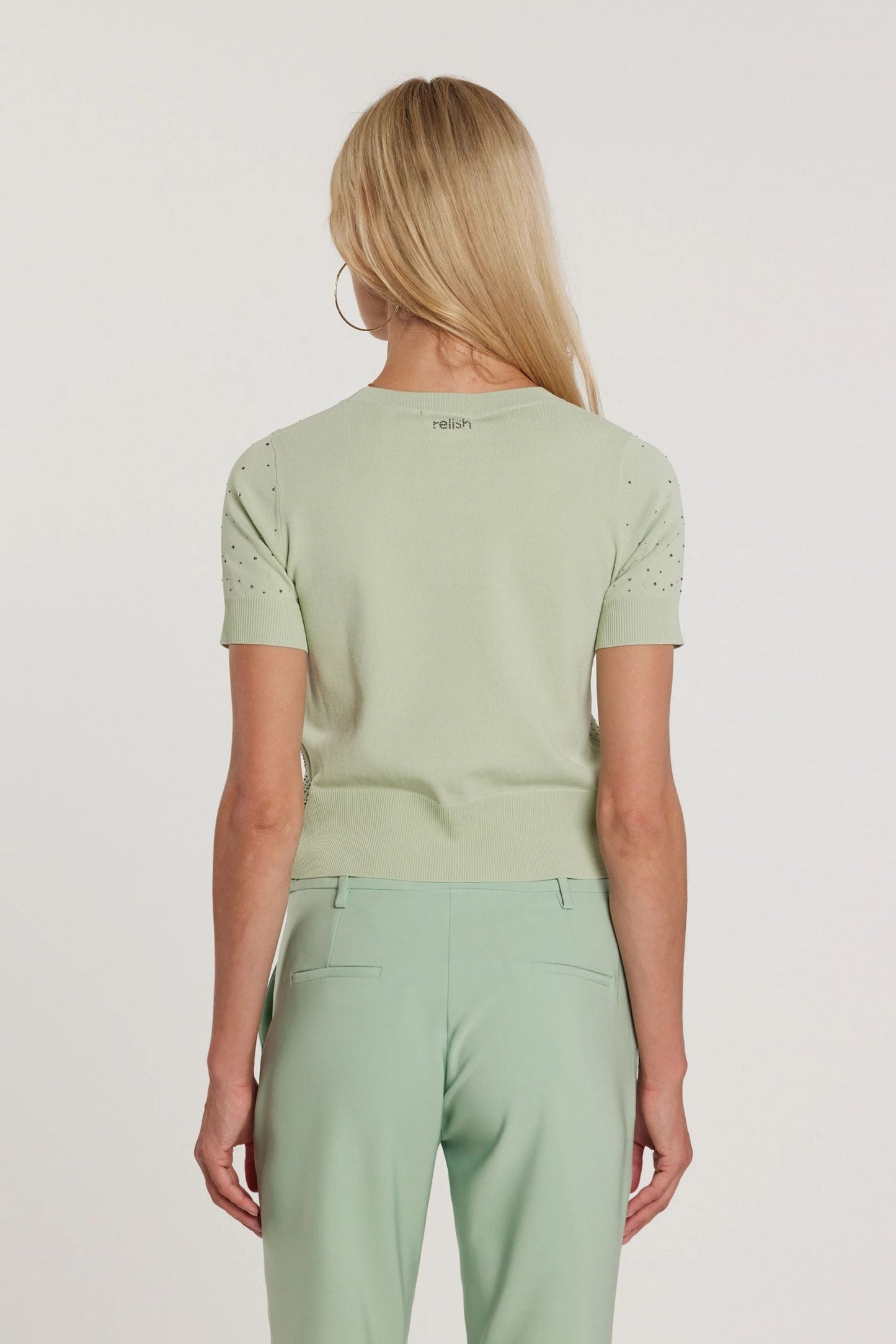 Relish Maglia BLUNT maniche corte girocollo con applicazioni strass RDP2602067017 verde acqua
