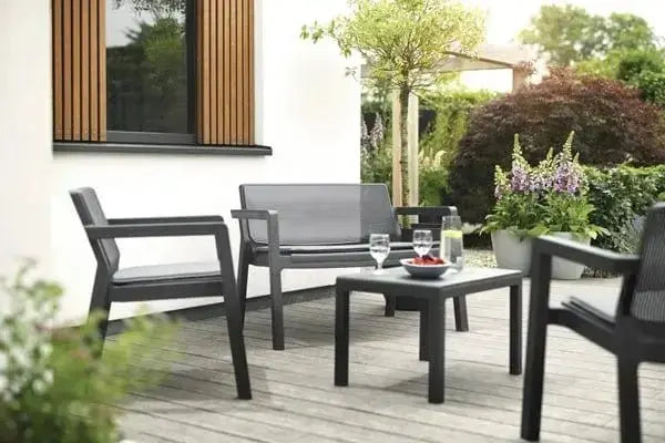 Salotto da giardino Emily Set graphite con cuscini grigi