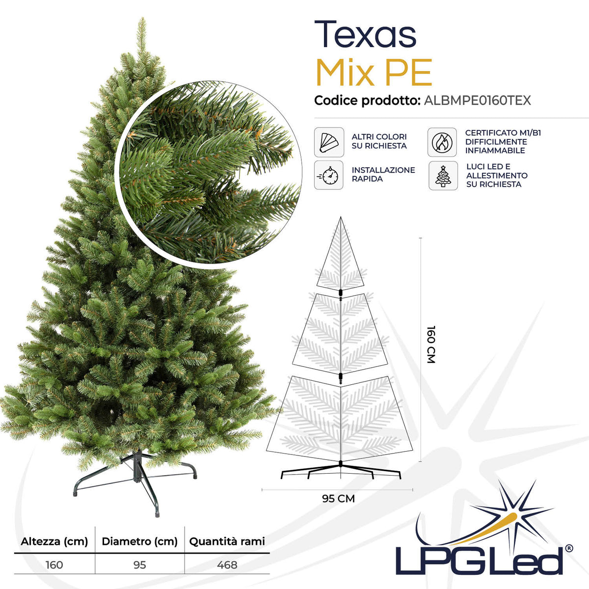 Albero di Natale artificiale MIX PE | TEXAS | da 160cm | rami 468