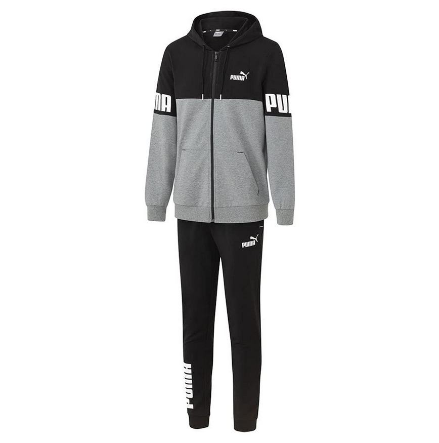 Puma POWER Tuta in cotone leggero con cappuccio da uomo 849233 51 black-medium gray heather