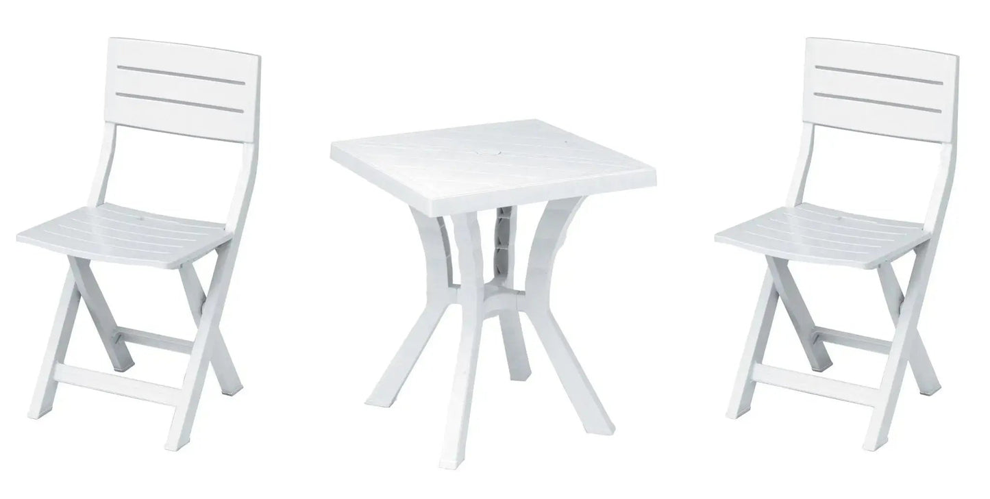 Set da giardino composto di tavolo con 2 sedie bianco