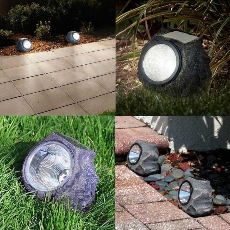 Lampada Luce Faro Solare Da Giardino Esterno A Forma Di Roccia 4 Led Segnapassi