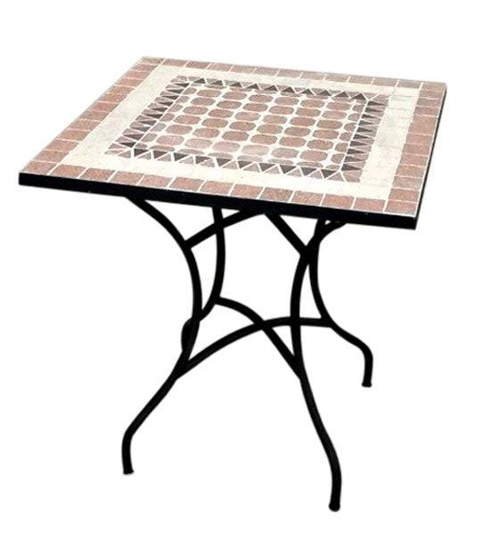 Tavolo in Ferro Battuto con Top Mosaico in Pietra Naturale 70x70x75h d.11187