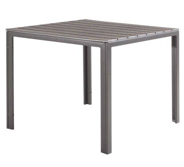 Tavolo Tenerife 78x78x74h cm – Struttura in Metallo e Piano HDPE Effetto Legno Grigio