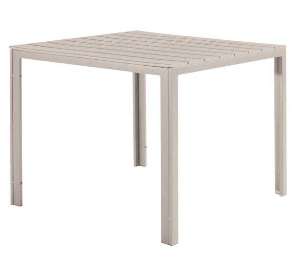Tavolo Tenerife 78x78x74h cm – Struttura in Metallo e Top HDPE Effetto Legno Beige