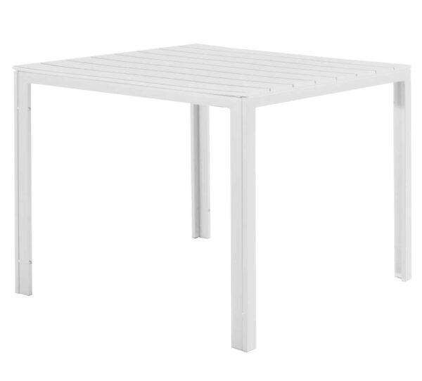 Tavolo Tenerife 78x78x74h cm – Struttura in Metallo e Piano in HDPE Effetto Legno Bianco