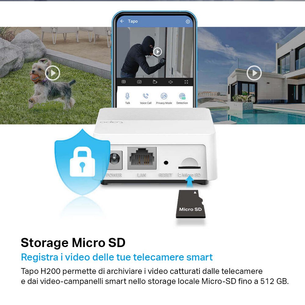 Tapo H200 Smart Hub, Allarme e Campanello Integrato, Storage MicroSD Locale